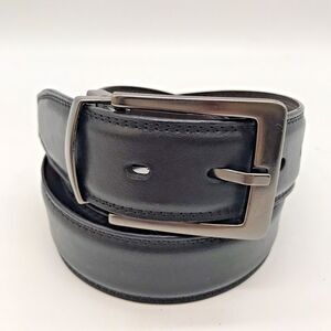 Dockers Black Synthetic Leather Belt Men's 42-44 Nickel Metal Loop Buckle Belt